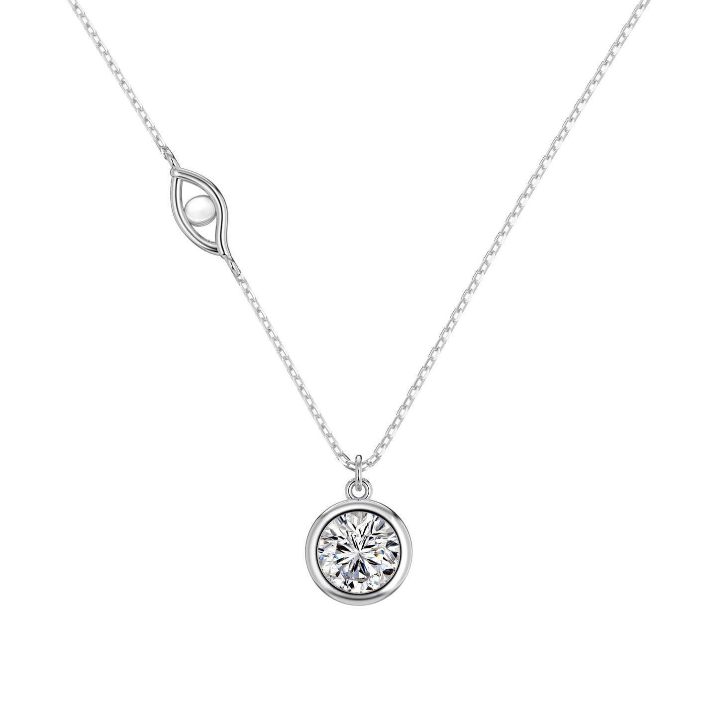 Moissanite Pendant Necklace with Iconic Evil Eye – Rhodium Plating