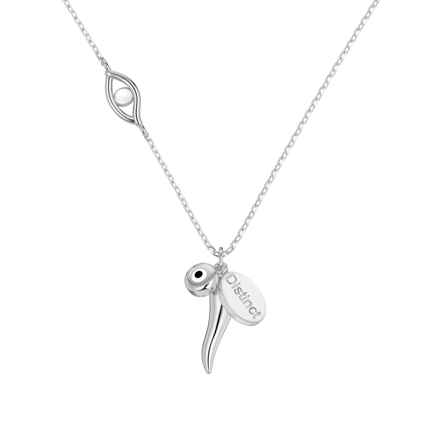 Chilli & Evil Eye Pendant Necklace in Rhodium Plating