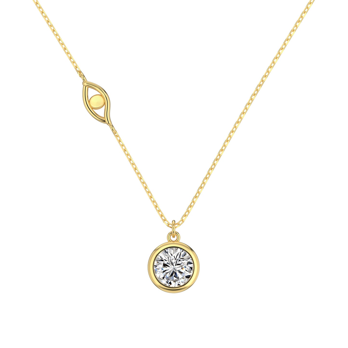 Moissanite Pendant Necklace with Iconic Evil Eye - 18k Gold plating