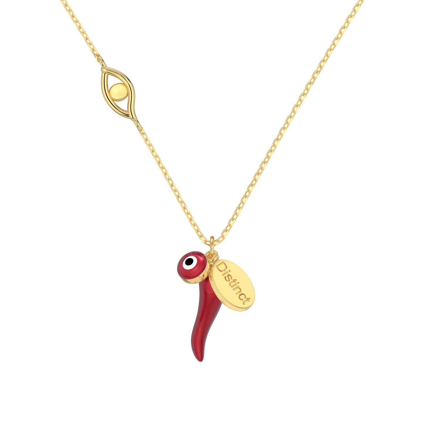 Red Chilli & Evil Eye Pendant Necklace in 18k Gold Plating