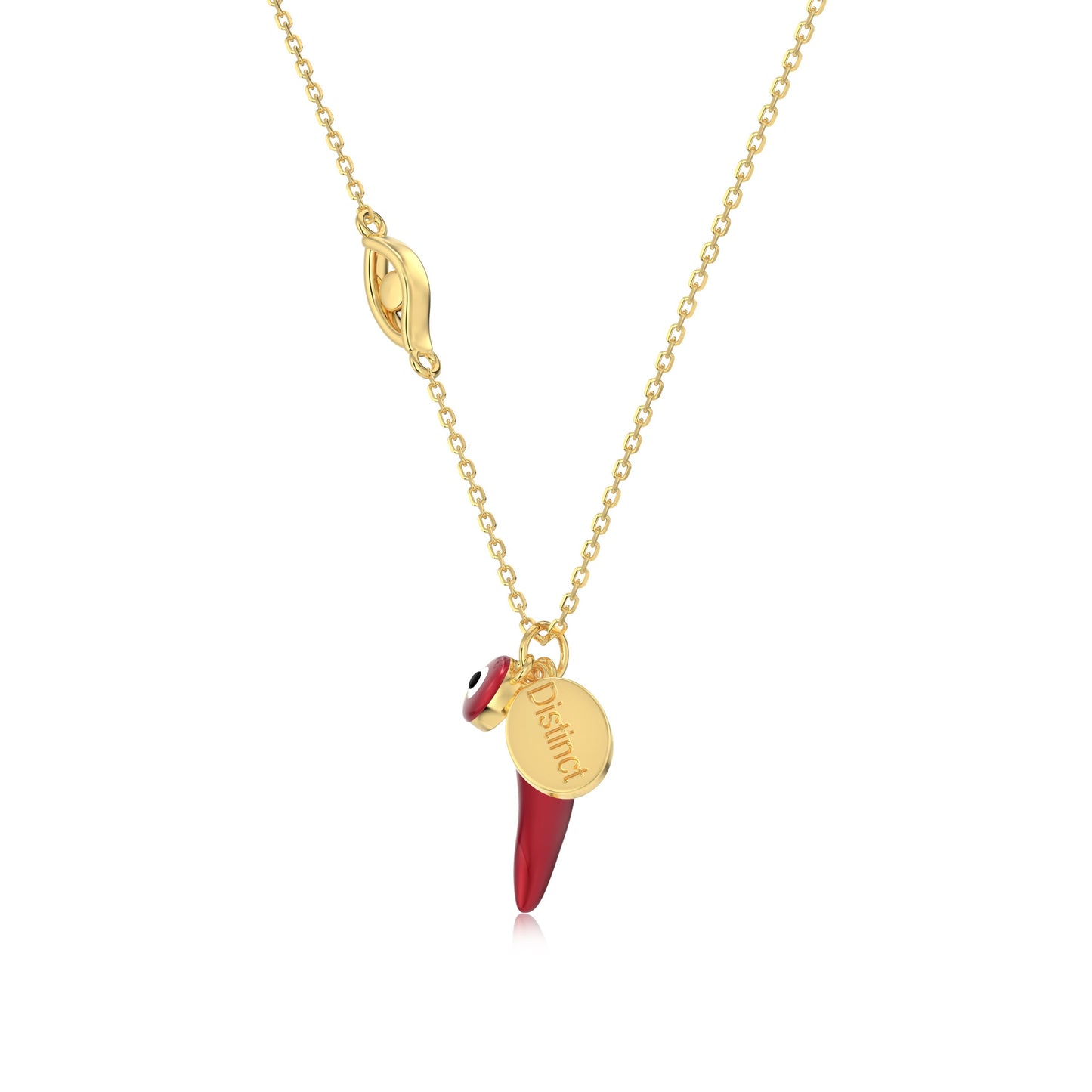 Red Chilli & Evil Eye Pendant Necklace in 18k Gold Plating