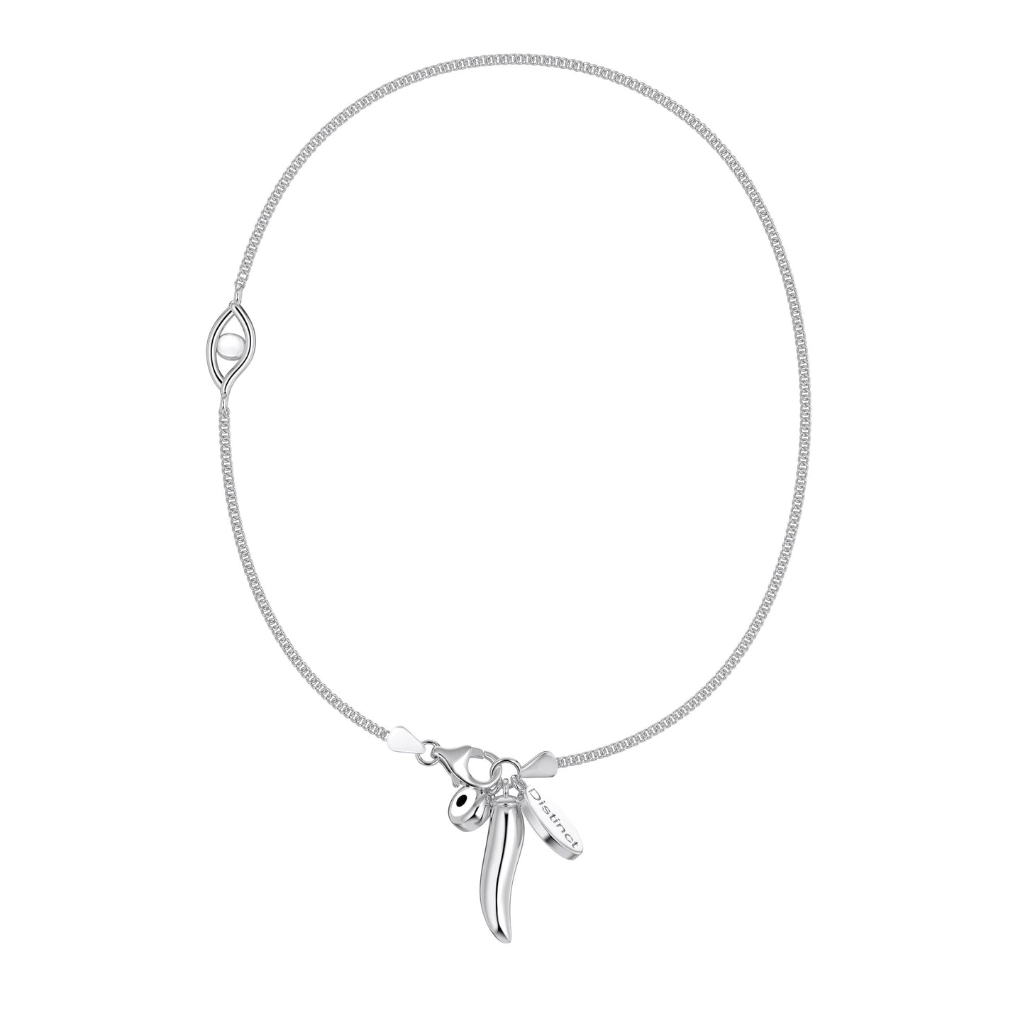 Chilli & Evil Eye Anklet in Rhodium Plating