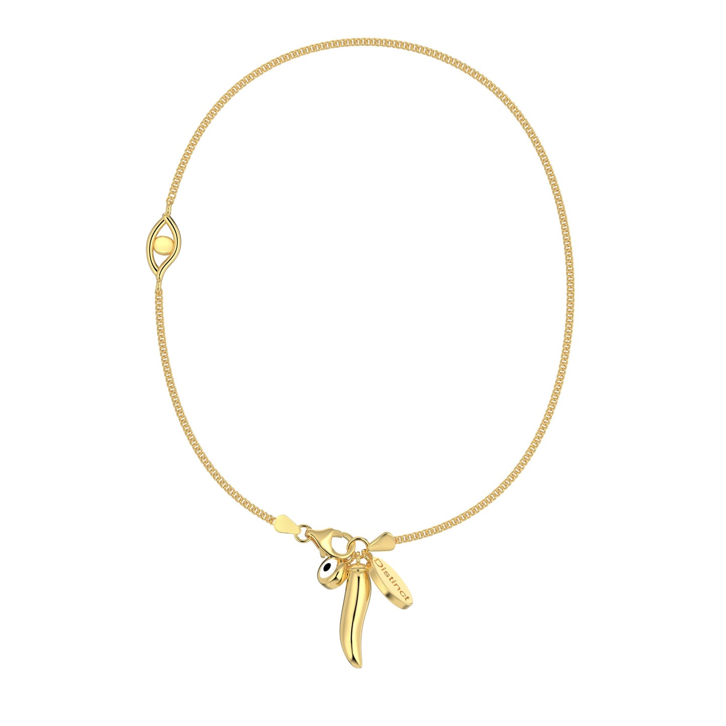 Chilli & Evil Eye Anklet in 18k Gold Plating