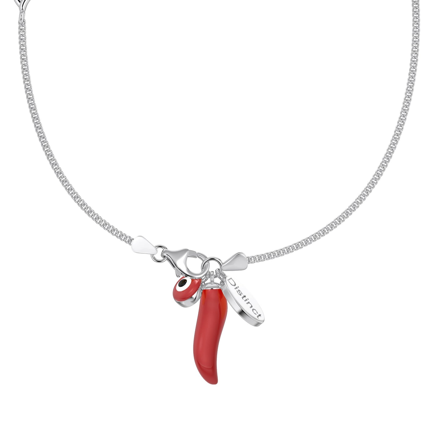 Red Chilli & Evil Eye Pendant Necklace in Rhodium Plating