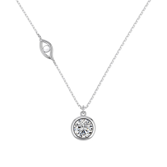 Moissanite Pendant Necklace with Iconic Evil Eye – Rhodium Plating