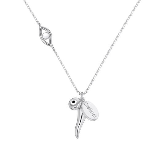 Chilli & Evil Eye Pendant Necklace in Rhodium Plating
