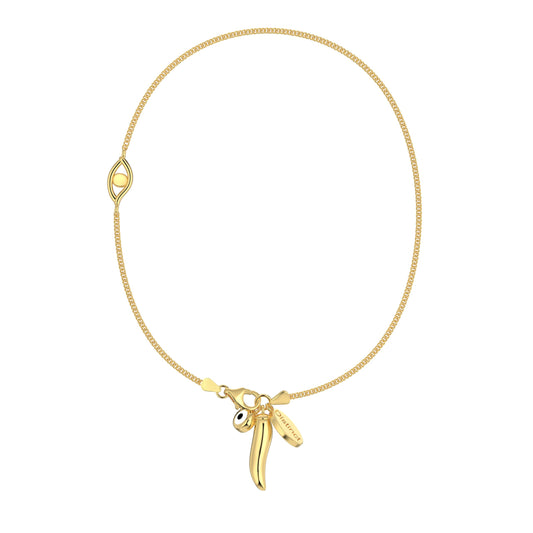 Chilli & Evil Eye Anklet in 18k Gold Plating