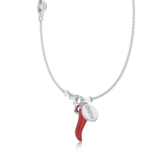 Red Chilli & Evil Eye Pendant Necklace in Rhodium Plating