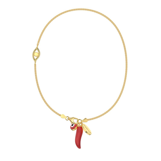 Red Chilli & Evil Eye Anklet in 18k Gold Plating